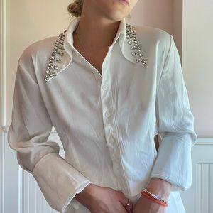 Beulah White Blouse with Silver Embellishments